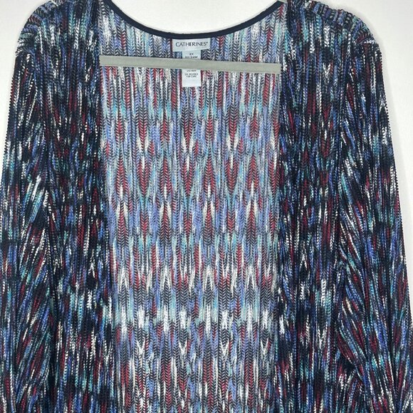 Catherines Womens 2X Fringe Hem Multicolor Open Front Cardigan Kimono Comfort - Picture 7 of 8